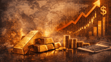 Gold bars with a graph of the rise in gold prices globally amid economic crises